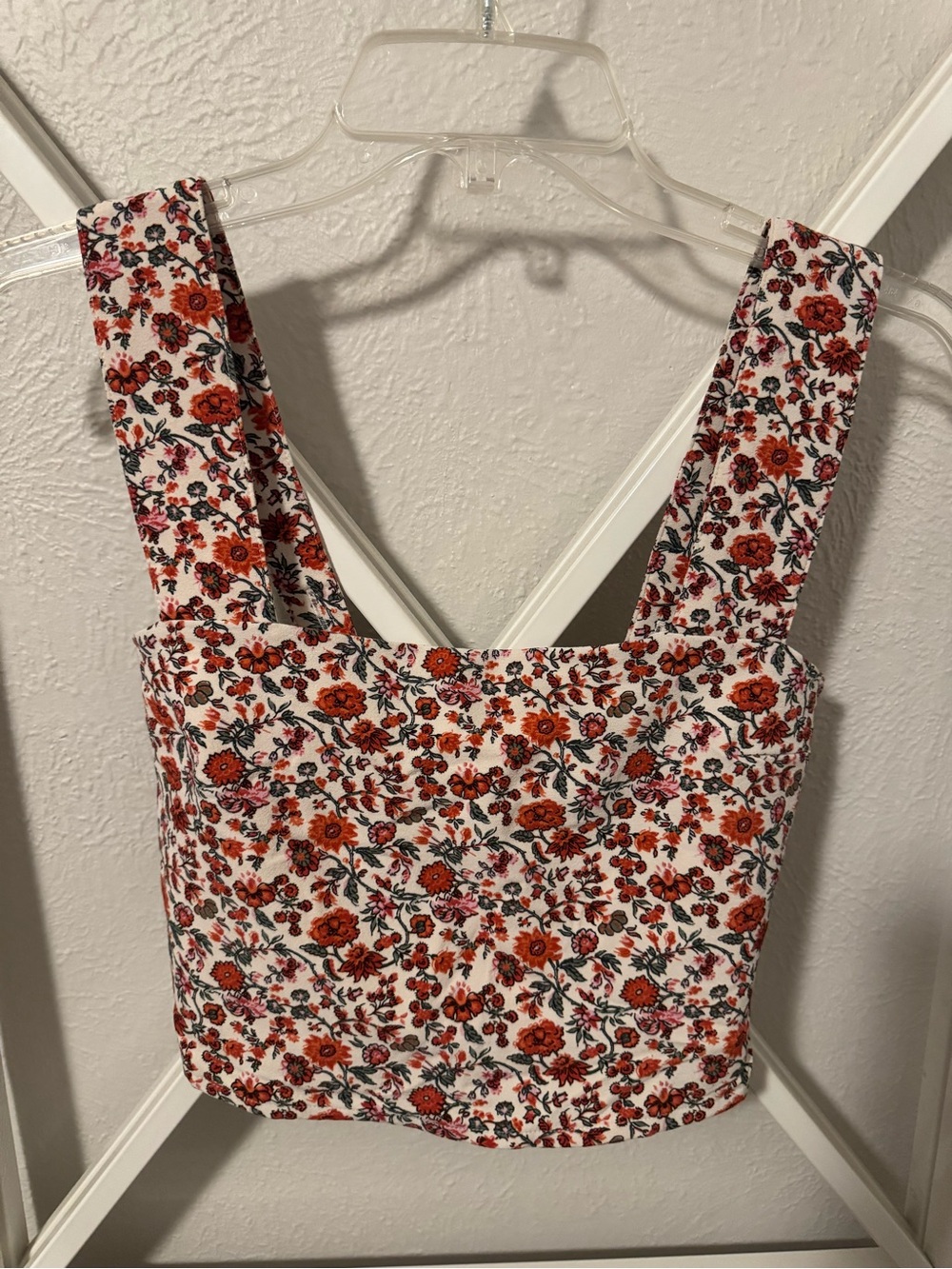 Abercrombie & Fitch Floral Square-Neck Crop Top in Cream and Orange